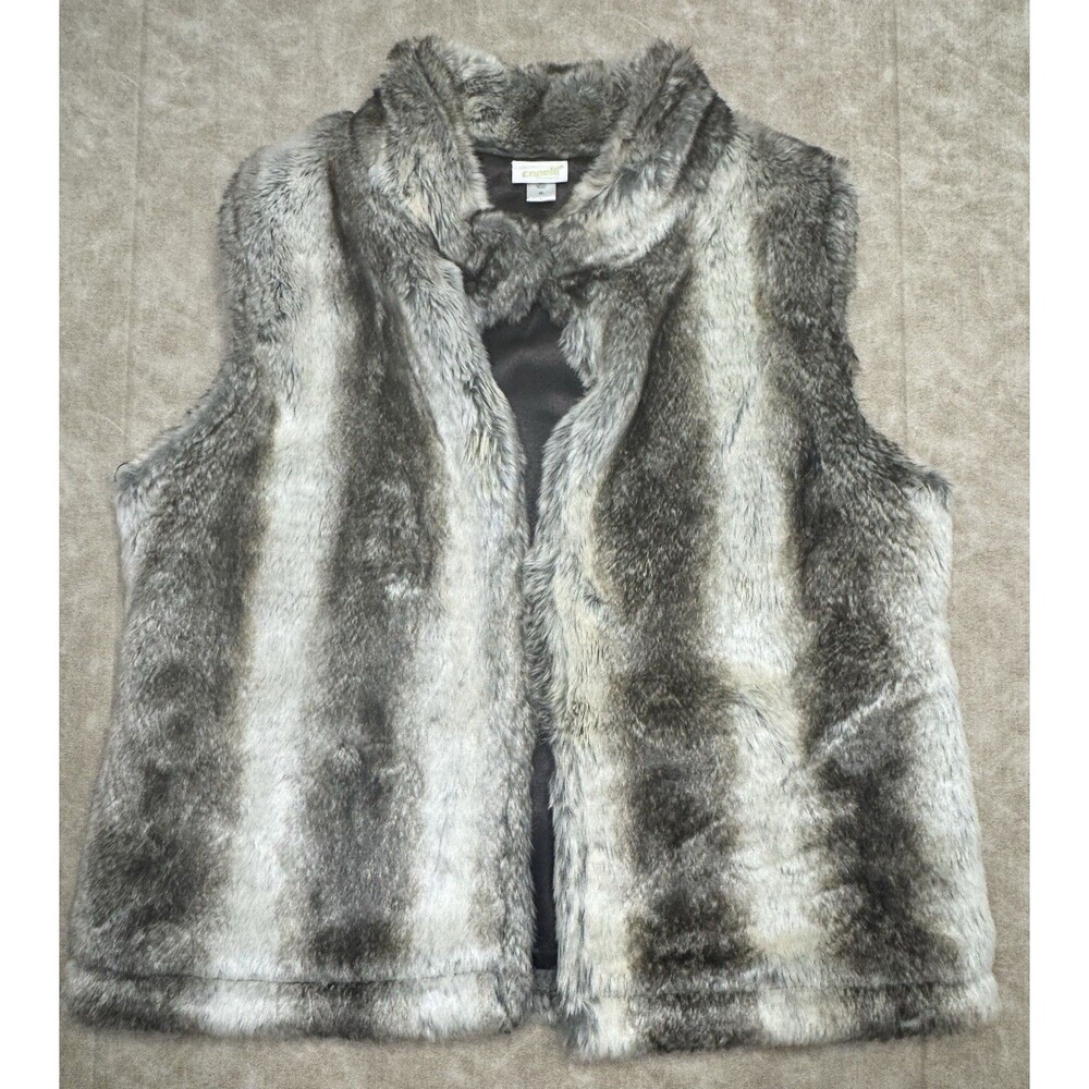 Soft Faux Fur Vest Gray & Black Reversible Capelli , Women's XL